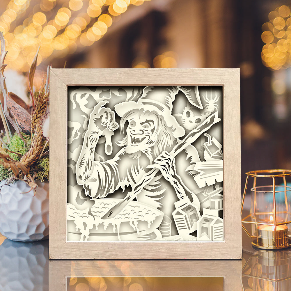 Witch And Potion – 3D Halloween Paper Cut Shadow Box File - Cricut File - (8x8 inches) - VEKTOR KRAFT