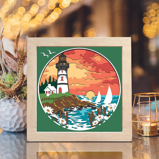 Lighthouse 15 – 3D Landscape Paper Cut Shadow Box File - Cricut File - (8x8 inches) - VEKTOR KRAFT