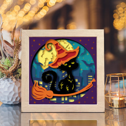 Witch Cat 4 – 3D Halloween Paper Cut Shadow Box File - Cricut File - (8x8 inches) - VEKTOR KRAFT