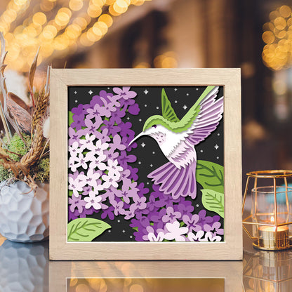Lilac Branch Flowers With Hummingbird – 3D Shadow Box SVG File for Cricut & Silhouette