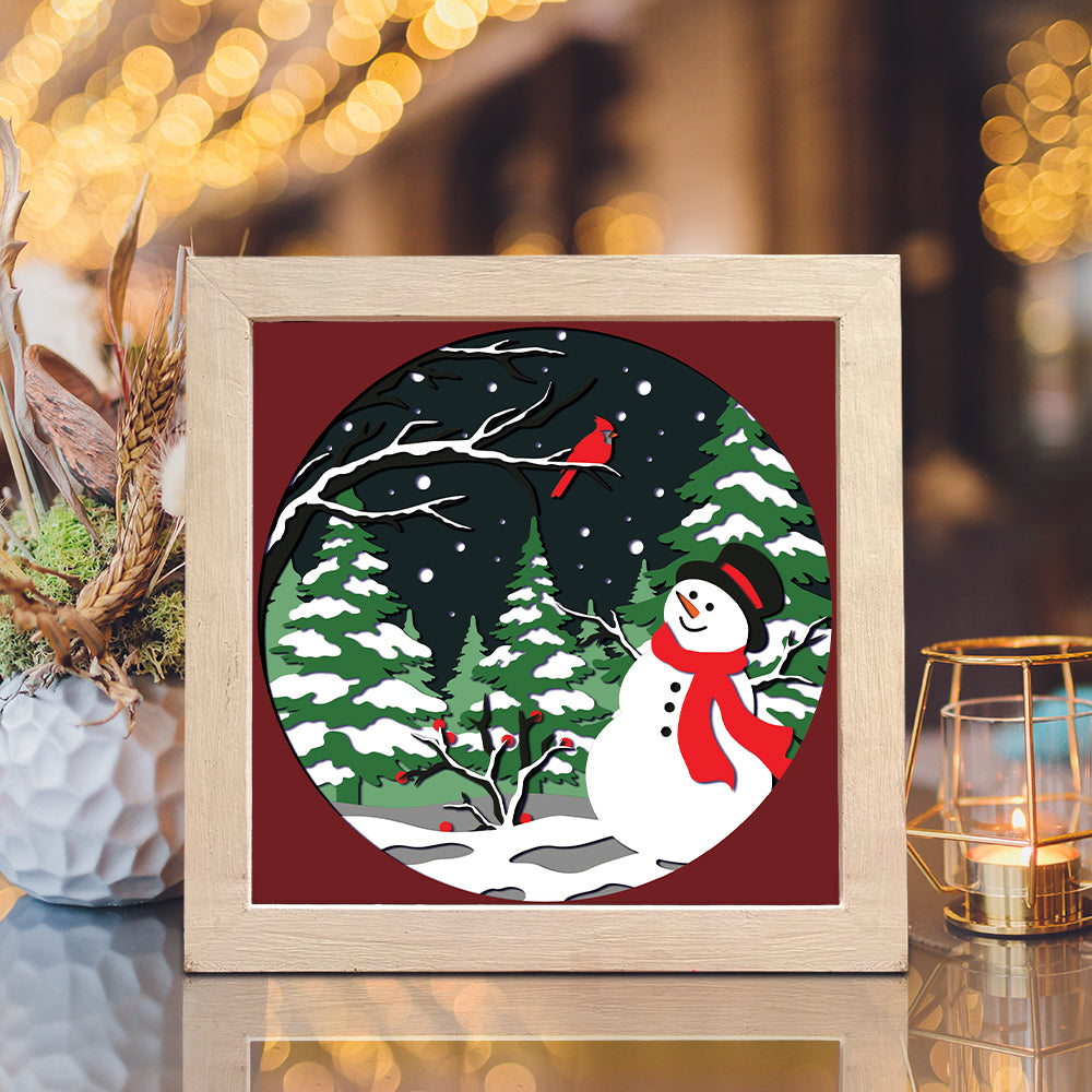 Snowman And Cardinals – 3D Shadow Box SVG File for Cricut & Silhouette
