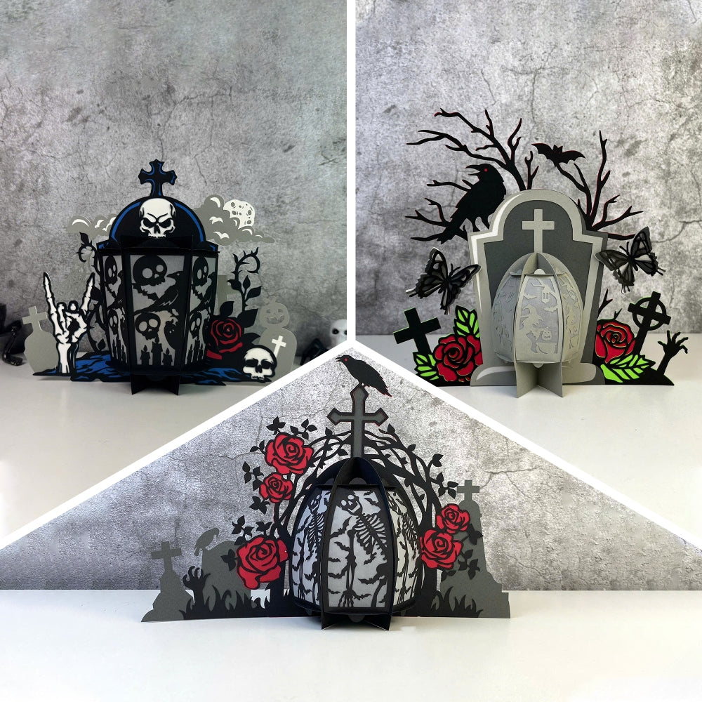 Pack 3 Tombstone - 3D Halloween Paper Lantern File - Cricut File  - VEKTOR KRAFT