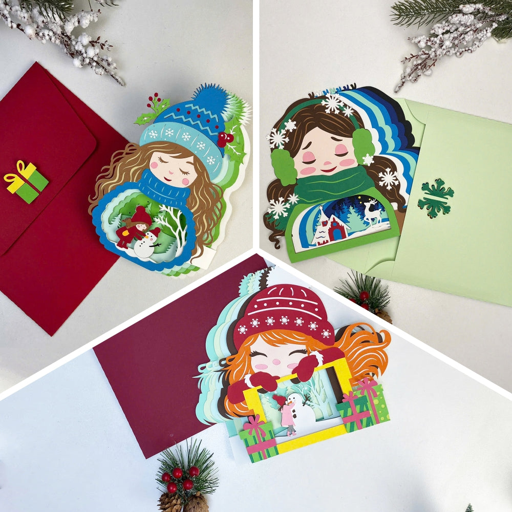 Pack 3 Winter Girl – 3D Pop-Up Card SVG File for Cricut & Silhouette