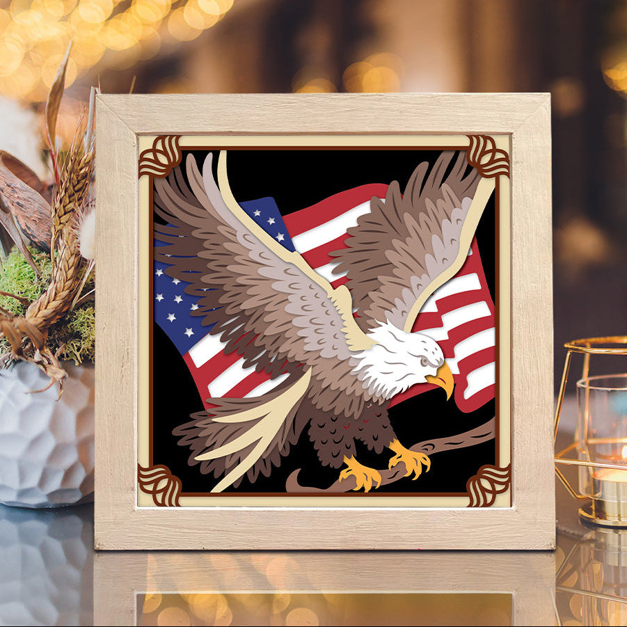 Eagle American Flag 4 – 3D Paper Cut Shadow Box File - Cricut File - (8x8 inches) - VEKTOR KRAFT