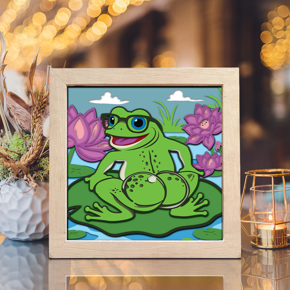 Frog And Lotus – 3D Shadow Box SVG File for Cricut & Silhouette