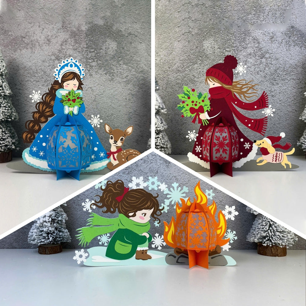 Pack 3 Winter Girl - 3D Christmas Lantern File - Cricut File  - VEKTOR KRAFT