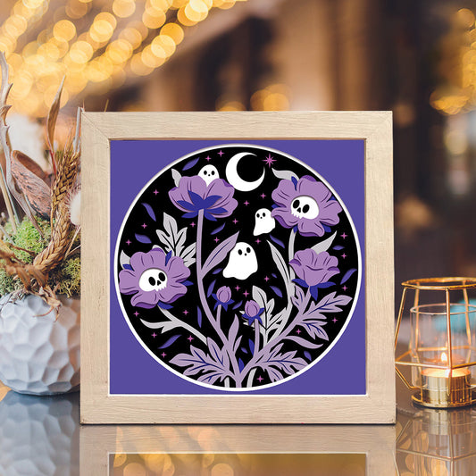 Flowers Ghost – 3D Halloween Paper Cut Shadow Box File - Cricut File - (8x8 inches) - VEKTOR KRAFT
