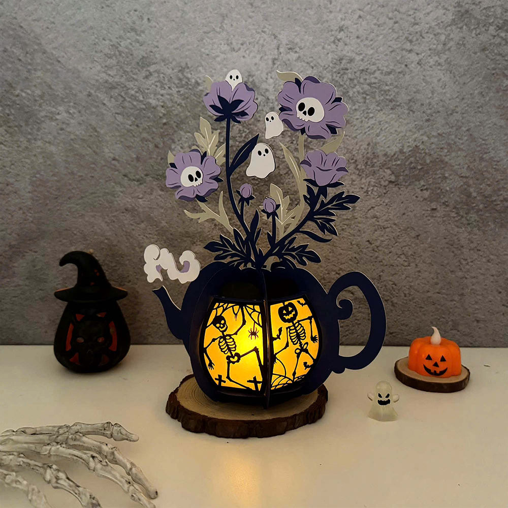 Kettle Flowers Dancing Skeletons - 3D Halloween Paper Lantern File - Cricut File  - VEKTOR KRAFT