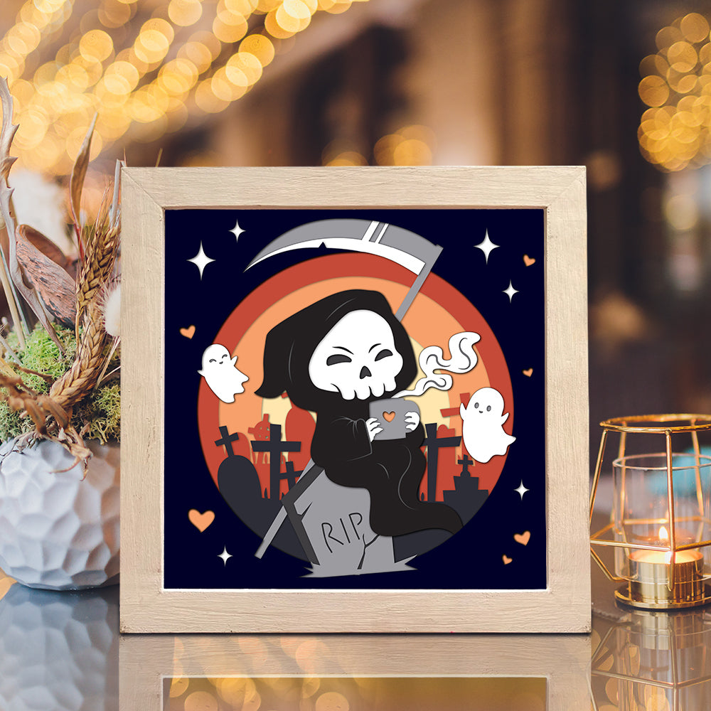 Death With Coffee – 3D Shadow Box SVG File for Cricut & Silhouette