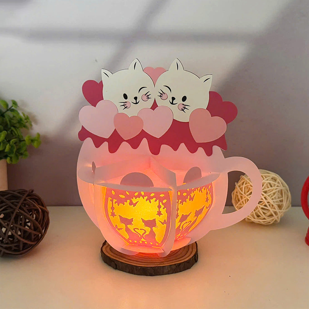 Hot Cocoa Cat Couple - 3D Valentine Paper Lantern File  - Cricut File  - VEKTOR KRAFT