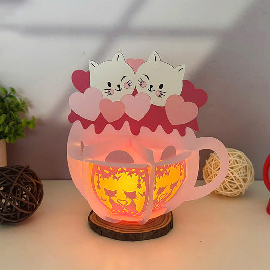 Hot Cocoa Cat Couple - 3D Valentine Paper Lantern File  - Cricut File  - VEKTOR KRAFT