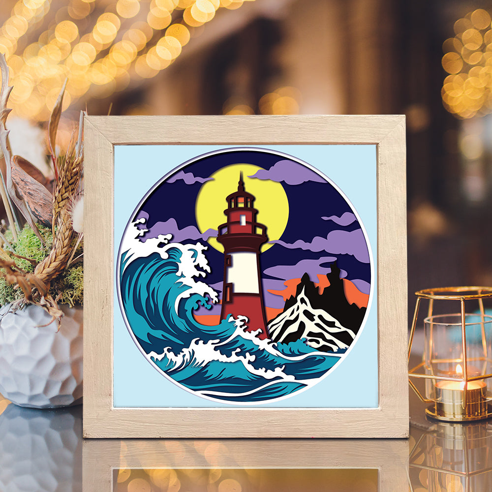 Lighthouse 10– 3D Landscape Paper Cut Shadow Box File  - Cricut File - (8x8 inches) - VEKTOR KRAFT