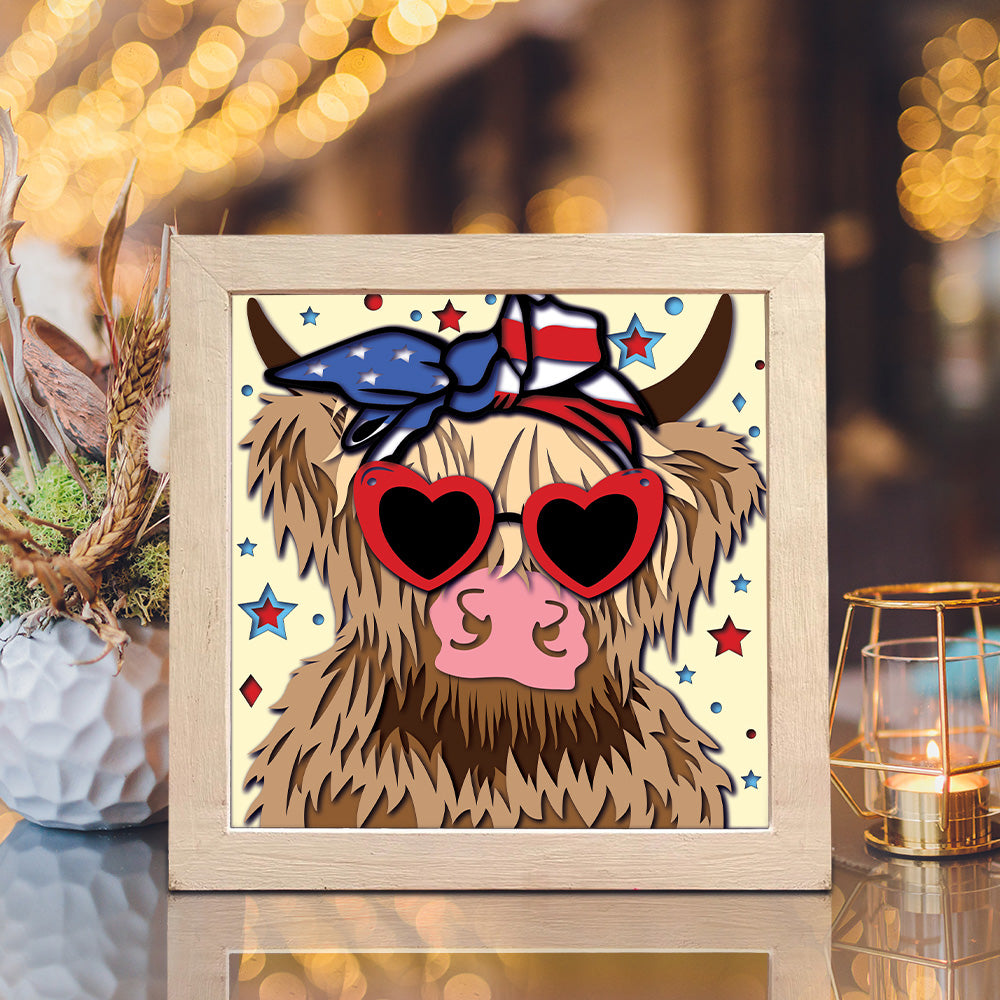 America Highland Cow – 3D Shadow Box SVG File for Cricut & Silhouette