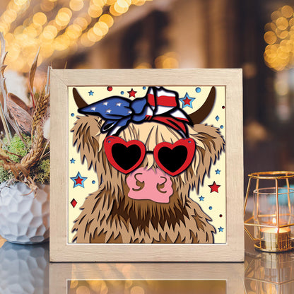 America Highland Cow – 3D Shadow Box SVG File for Cricut & Silhouette