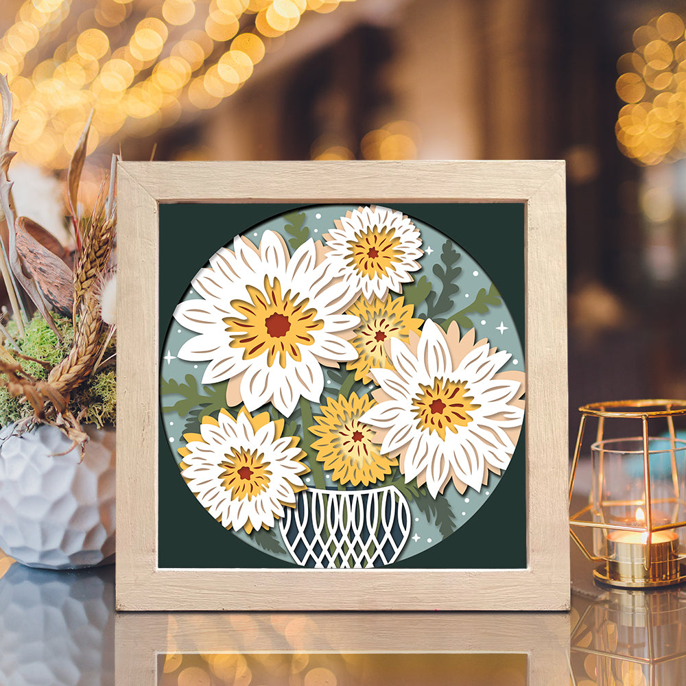 Chrysanthemum Vase – 3D Shadow Box SVG File for Cricut & Silhouette