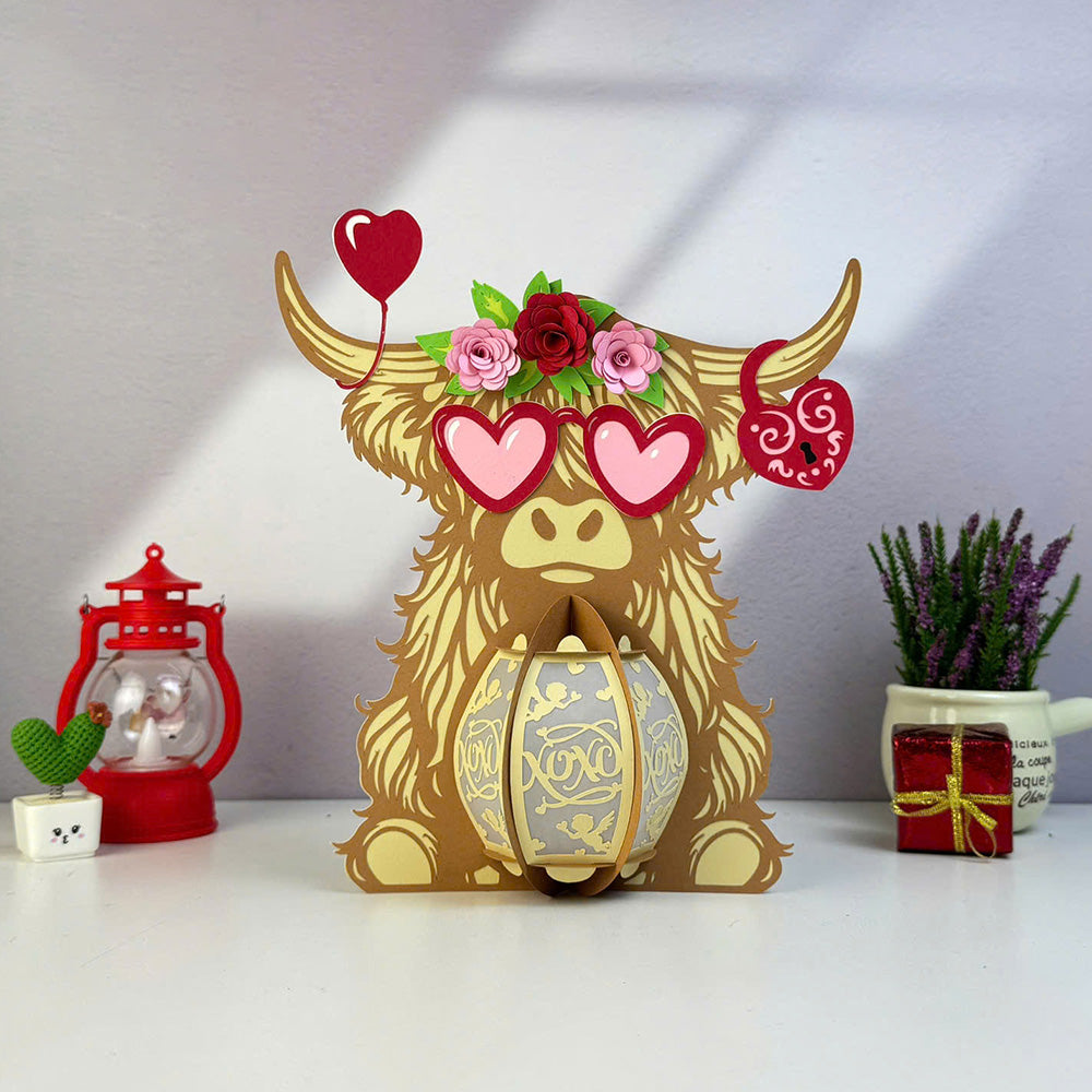 Highland Cow Valentine - 3D Valentine Paper Lantern File  - Cricut File  - VEKTOR KRAFT