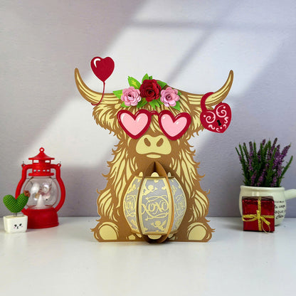 Highland Cow Valentine - 3D Valentine Paper Lantern File  - Cricut File  - VEKTOR KRAFT