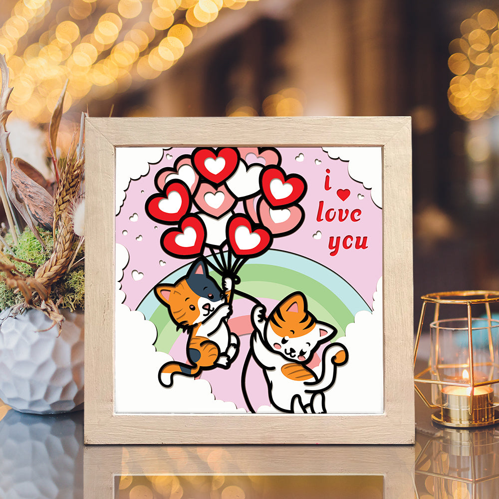 Valentine Cat – 3D Valentine Paper Cut Shadow Box File - Cricut File - (8x8 inches) - VEKTOR KRAFT