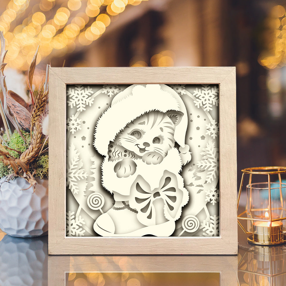 Christmas Cat – 3D Shadow Box SVG File for Cricut & Silhouette