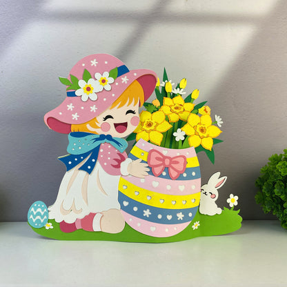 Girl Hugging An Egg – 3D Pop-Up Card SVG File for Cricut & Silhouette