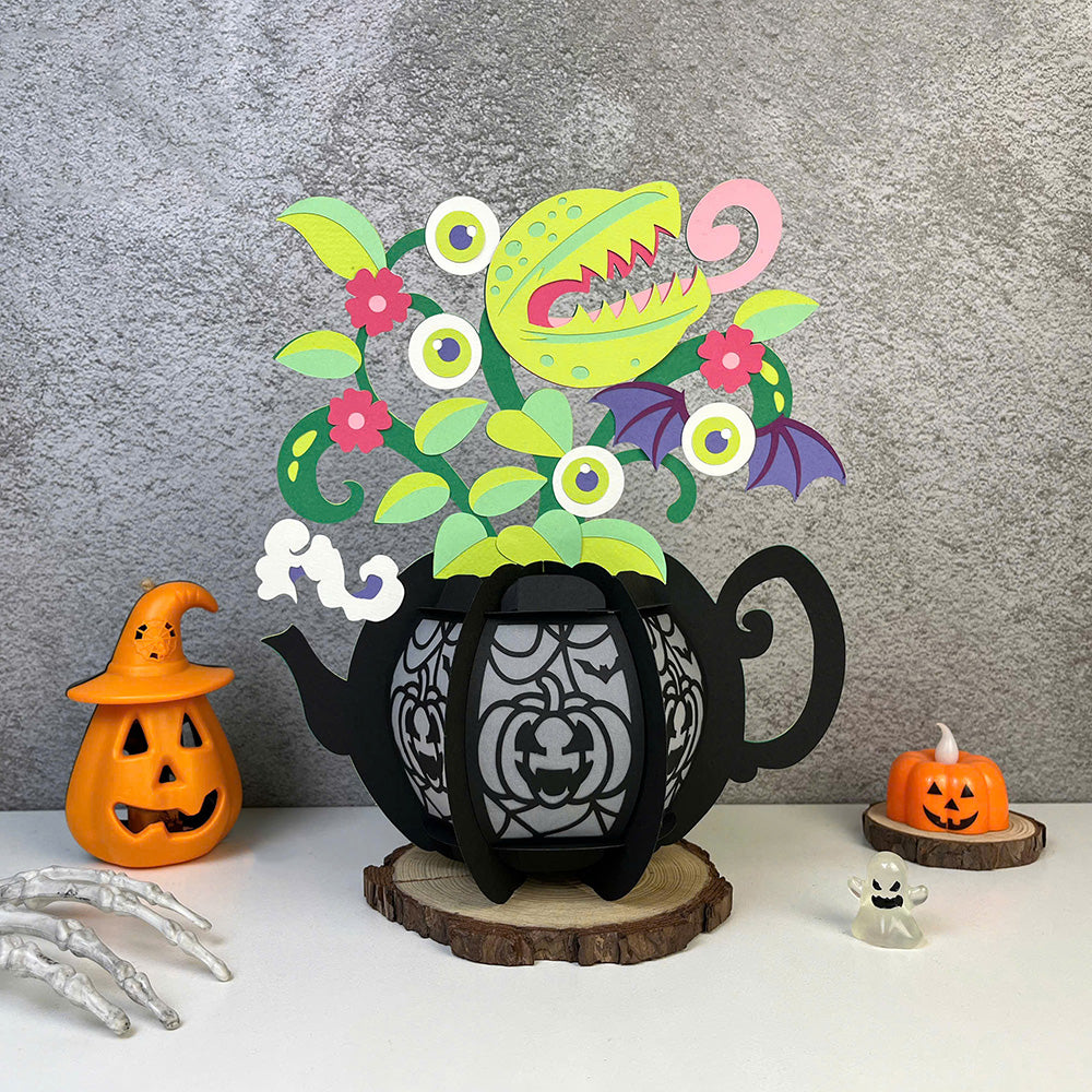 Kettle Flowers 3 - 3D Halloween Paper Lantern File - Cricut File  - VEKTOR KRAFT