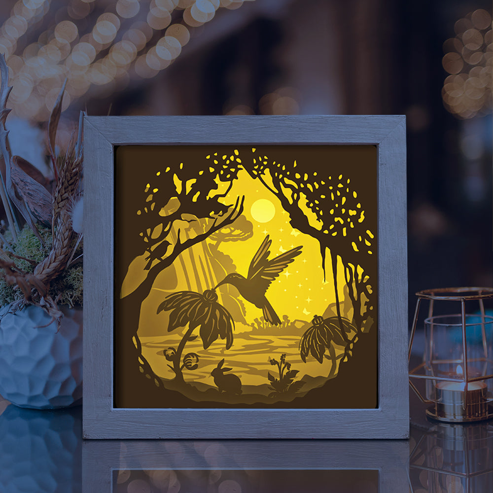 Hummingbird 1 Square – 3D Lightbox SVG File for Cricut & Silhouette