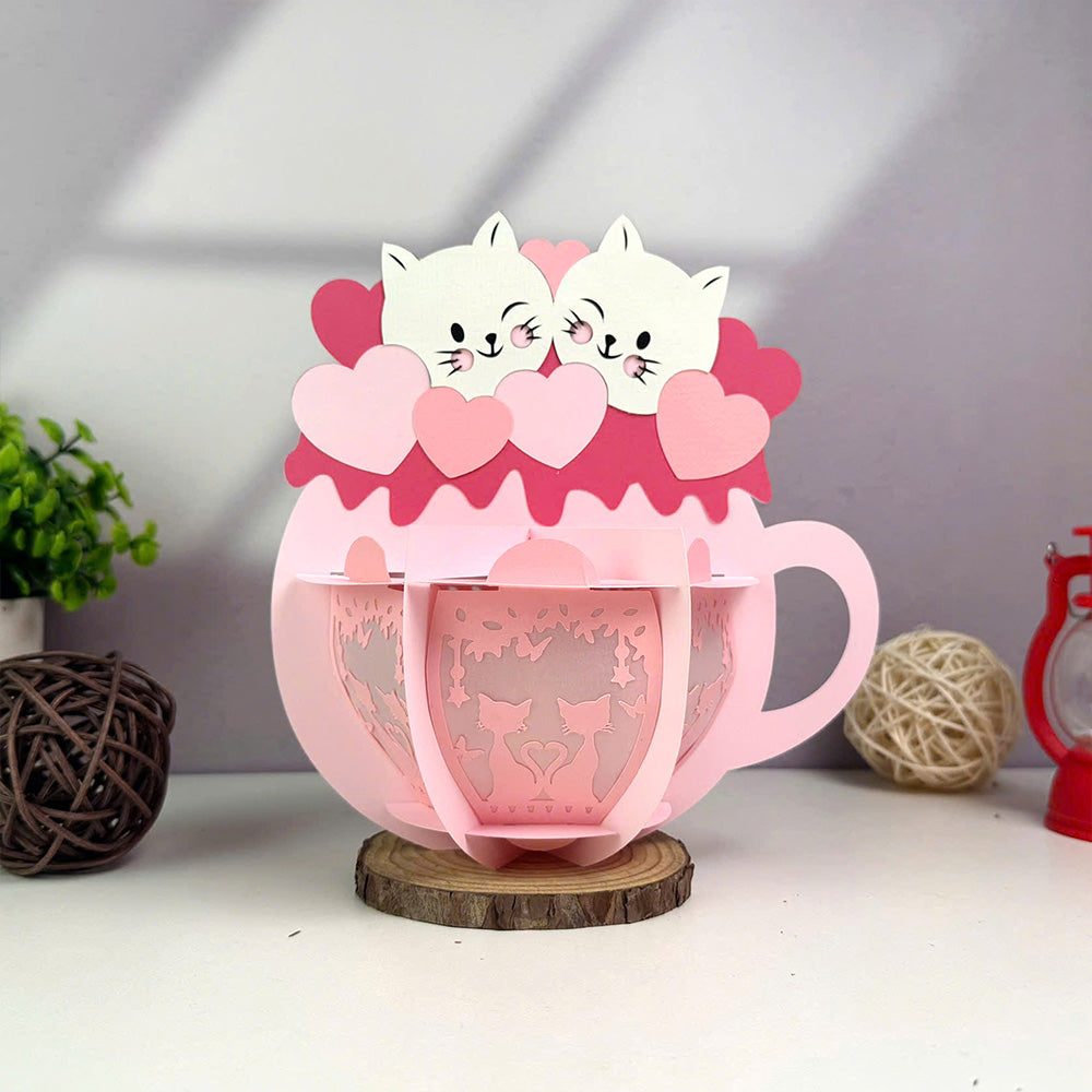Hot Cocoa Cat Couple - 3D Valentine Paper Lantern File  - Cricut File  - VEKTOR KRAFT