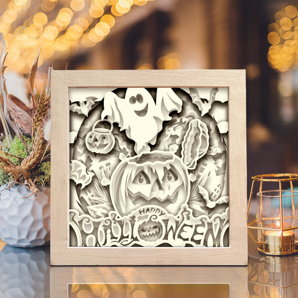 Pumpkin Ghost – 3D Halloween Paper Cut Shadow Box File - Cricut File - (8x8 inches) - VEKTOR KRAFT