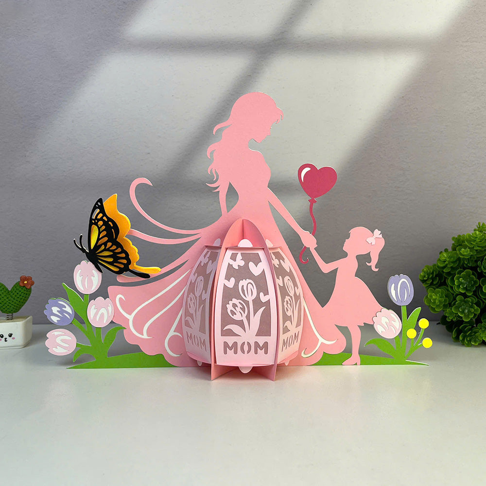 Mom And Daughter - 3D Paper Cut Lantern File  - Cricut File  - VEKTOR KRAFT