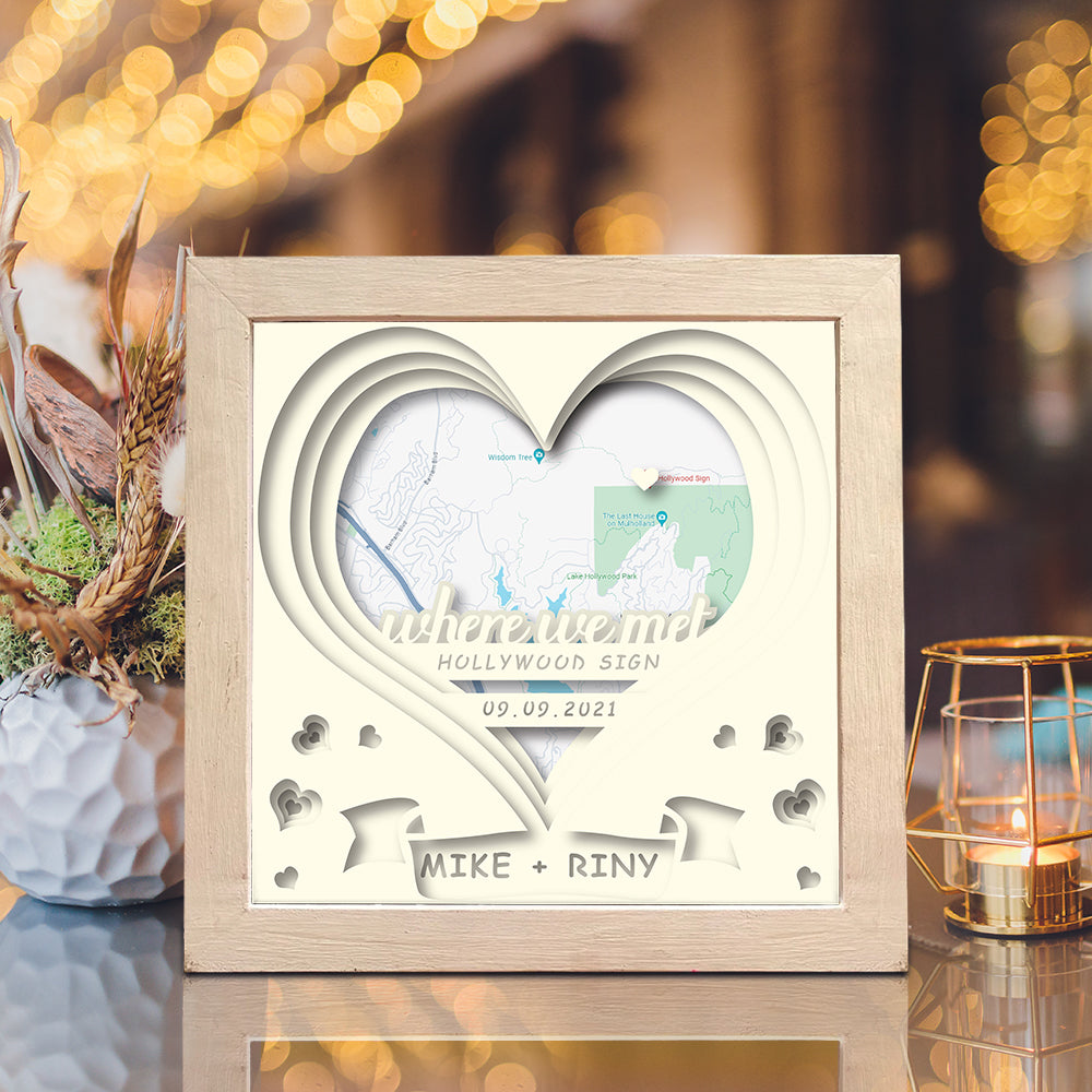 Where We Met – 3D Valentine Customizable Paper Cut Shadow Box File - Cricut File - (8x8 inches) - VEKTOR KRAFT
