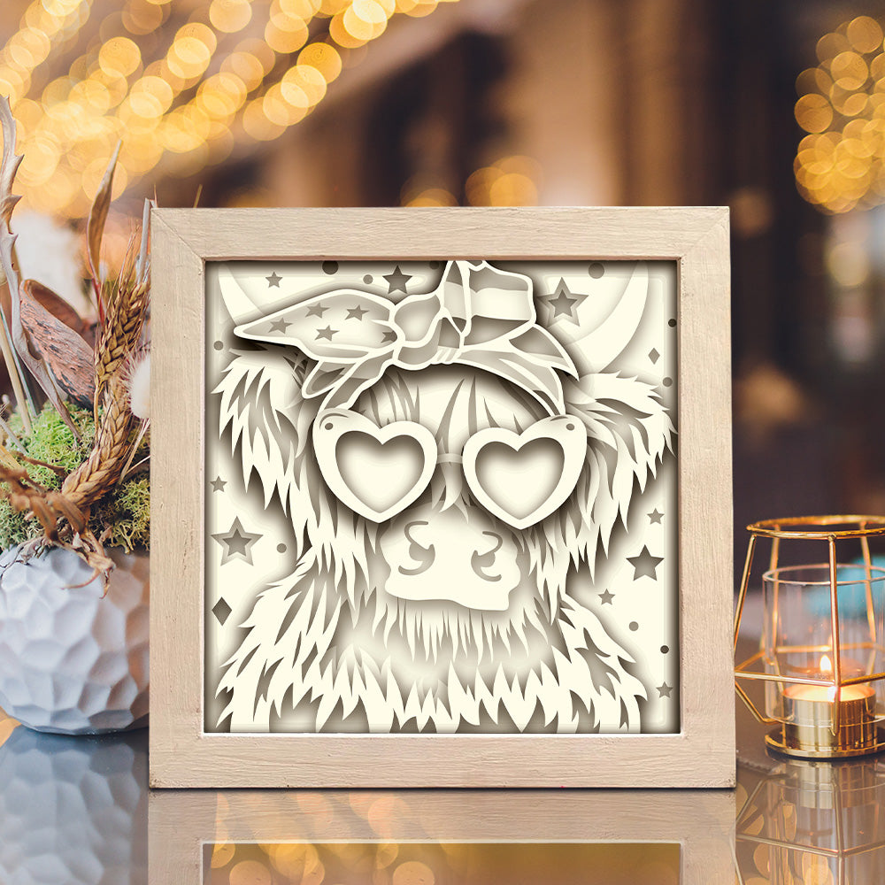 America Highland Cow – 3D Shadow Box SVG File for Cricut & Silhouette