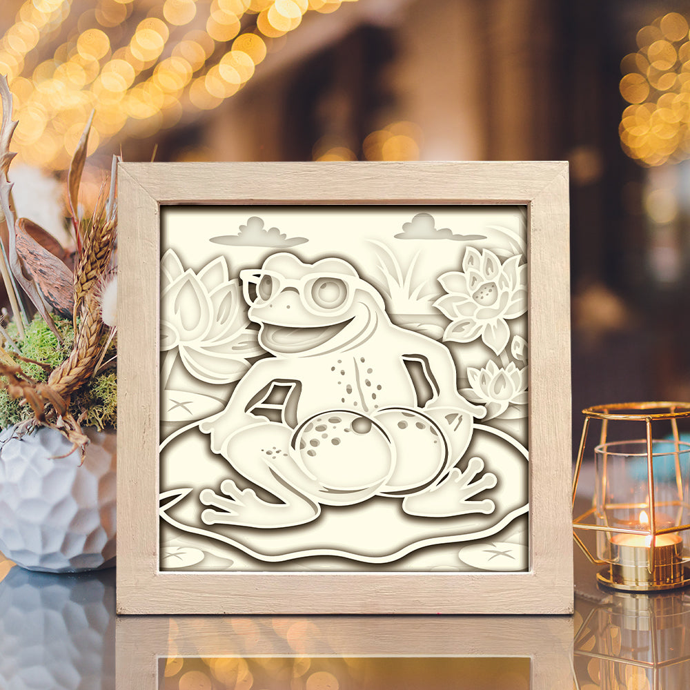 Frog And Lotus – 3D Shadow Box SVG File for Cricut & Silhouette