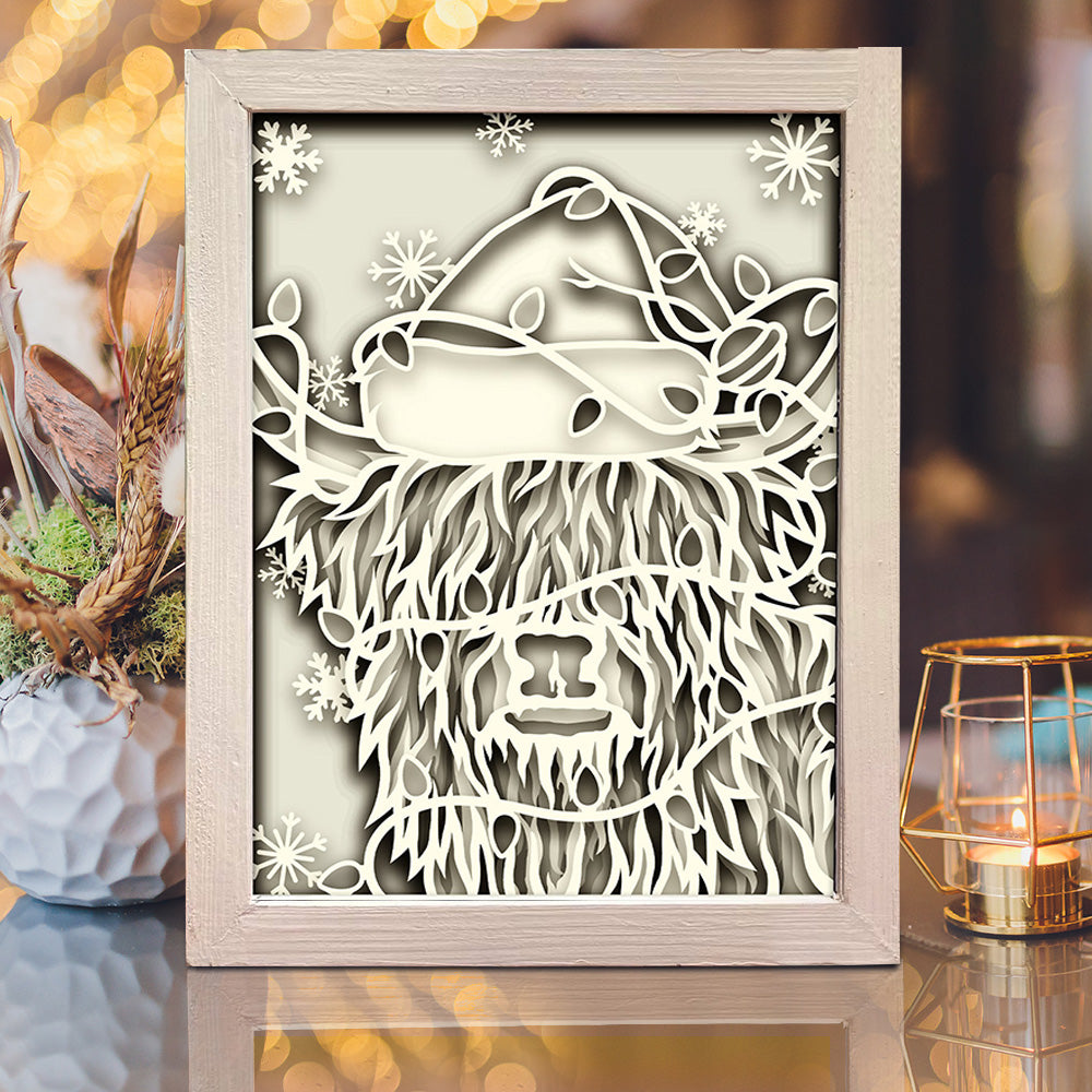 Christmas Highland Cow – 3D Shadow Box SVG File for Cricut & Silhouette