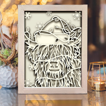 Christmas Highland Cow – 3D Shadow Box SVG File for Cricut & Silhouette