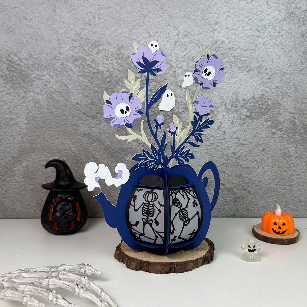 Kettle Flowers Dancing Skeletons - 3D Halloween Paper Lantern File - Cricut File  - VEKTOR KRAFT