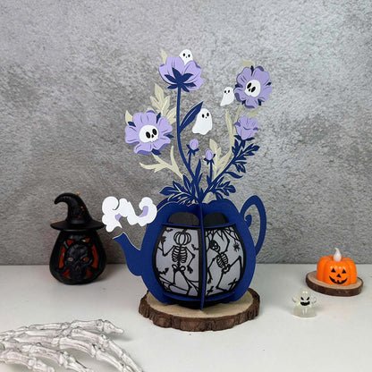 Kettle Flowers Dancing Skeletons - 3D Halloween Paper Lantern File - Cricut File  - VEKTOR KRAFT