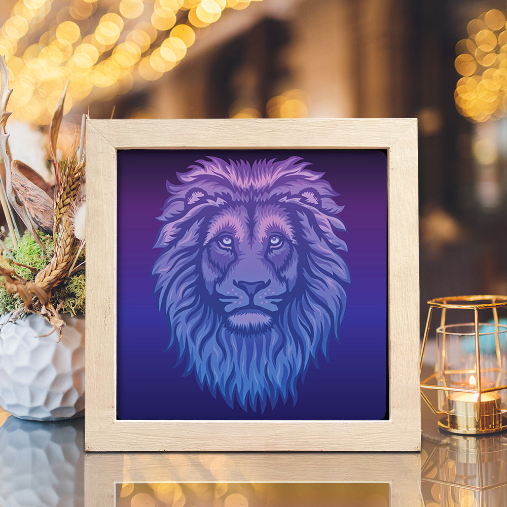 Lion Portrait 1 Square – 3D Lightbox SVG File for Cricut & Silhouette