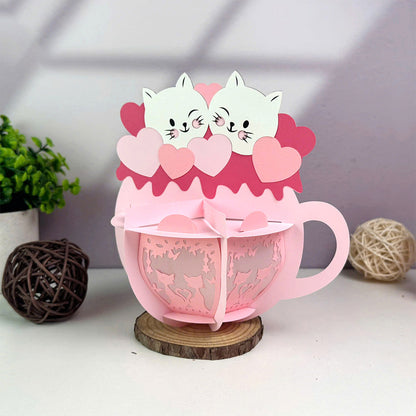 Hot Cocoa Cat Couple - 3D Valentine Paper Lantern File  - Cricut File  - VEKTOR KRAFT