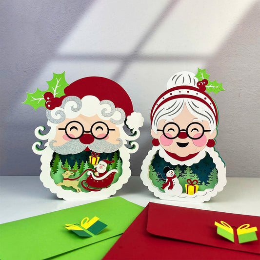 Pack 2 Santa and Mrs. Claus – 3D Pop-Up Card SVG File for Cricut & Silhouette