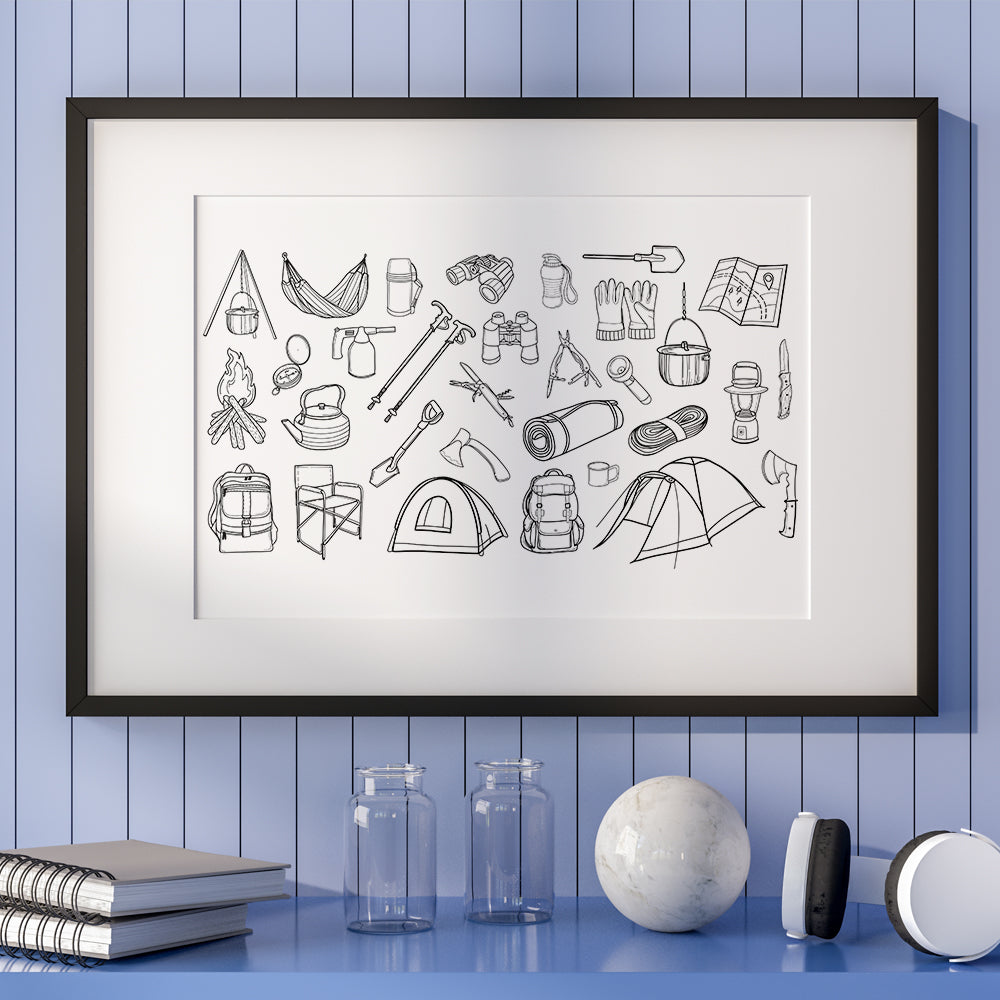 Camping Doodle Set – 3D Lightbox SVG File for Cricut & Silhouette