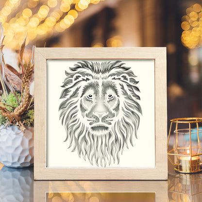 Lion Portrait 1 Square – 3D Lightbox SVG File for Cricut & Silhouette