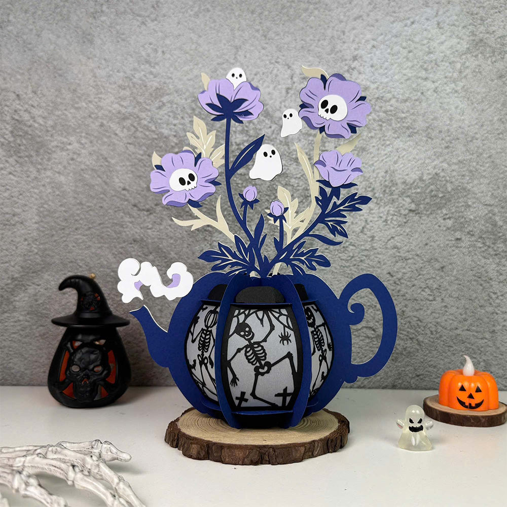 Kettle Flowers Dancing Skeletons - 3D Halloween Paper Lantern File - Cricut File  - VEKTOR KRAFT