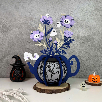 Kettle Flowers Dancing Skeletons - 3D Halloween Paper Lantern File - Cricut File  - VEKTOR KRAFT