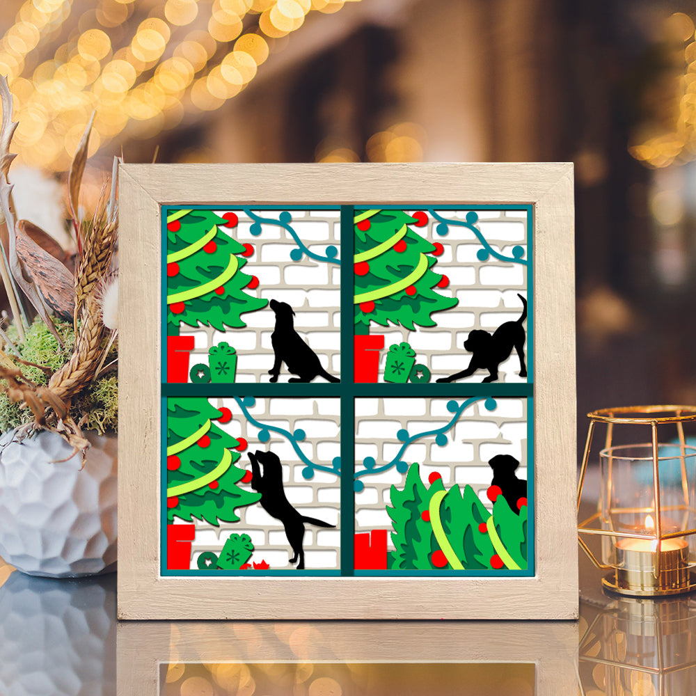 Dog Knock Over Christmas Tree – 3D Christmas Paper Cut Shadow Box File - Cricut File - (8x8 inches) - VEKTOR KRAFT