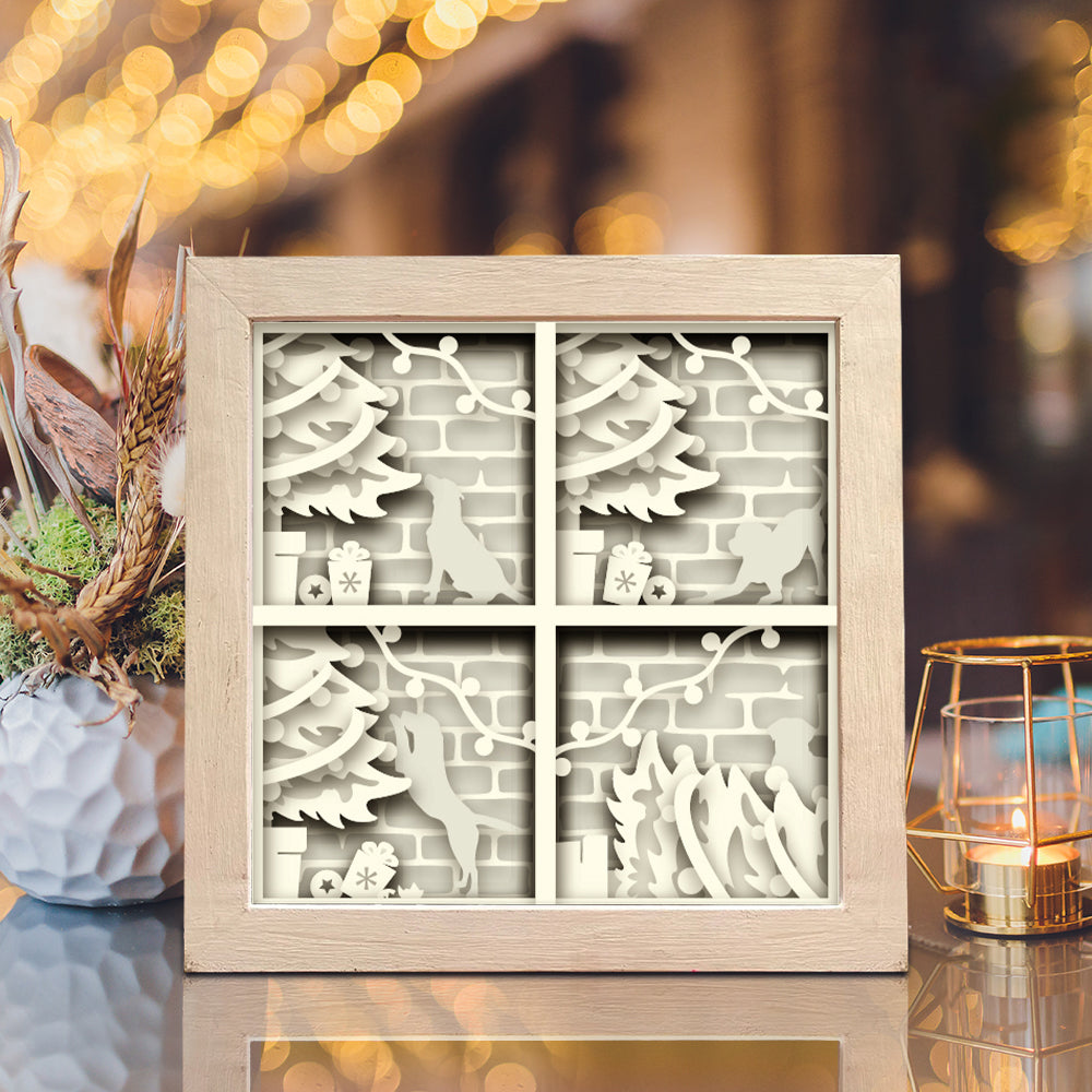 Dog Knock Over Christmas Tree – 3D Christmas Paper Cut Shadow Box File - Cricut File - (8x8 inches) - VEKTOR KRAFT