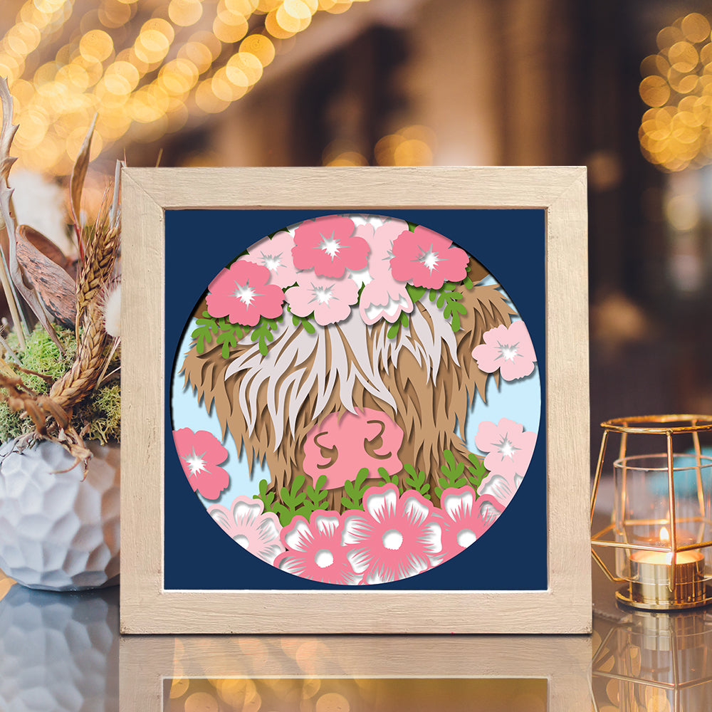 Floral Highland Cow 2 – 3D Shadow Box SVG File for Cricut & Silhouette