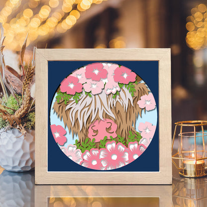 Floral Highland Cow 2 – 3D Shadow Box SVG File for Cricut & Silhouette