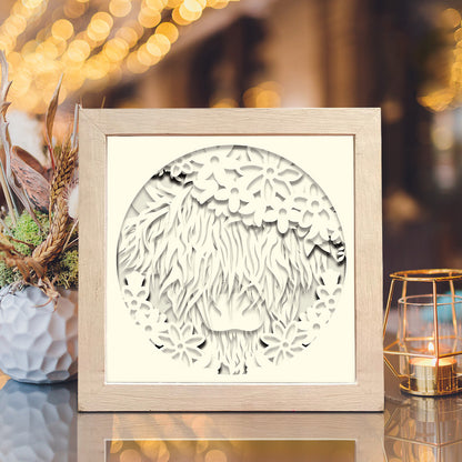 Flower Highland Cow – 3D Shadow Box SVG File for Cricut & Silhouette