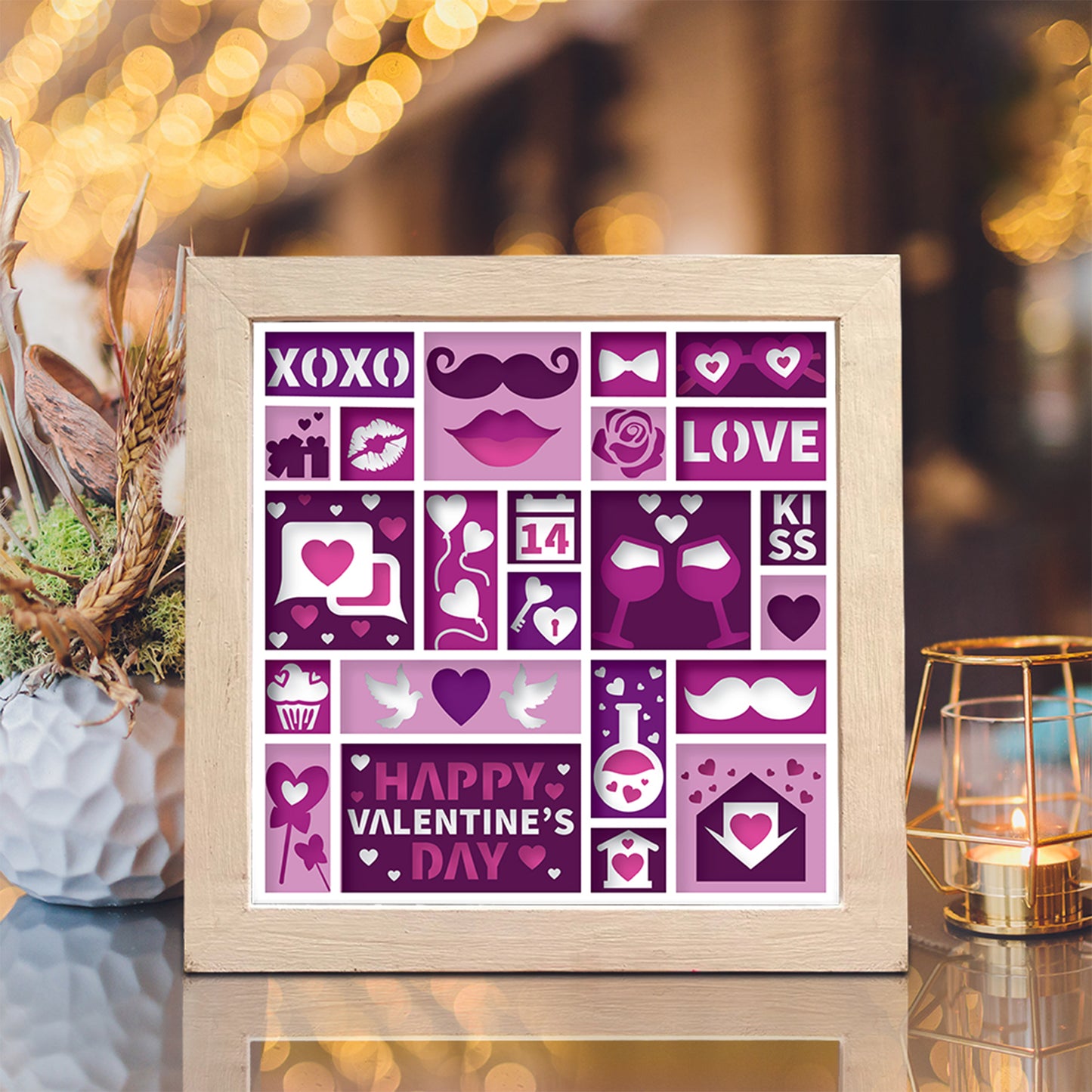 Happy Valentine – 3D Paper Cut Shadow Box File - Cricut File - (8x8 inches) - VEKTOR KRAFT