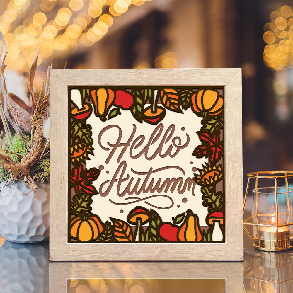 Hello Autumn – 3D Paper Cut Shadow Box File - Cricut File - (8x8 inches) - VEKTOR KRAFT